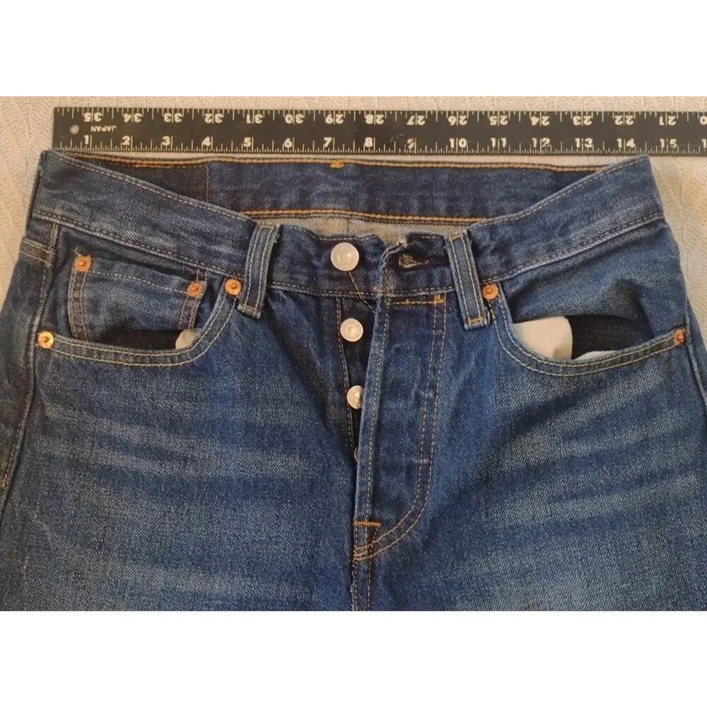 Levis Jeans Mens 28x30 501 Original Straight Button Fly Classic distressed denim